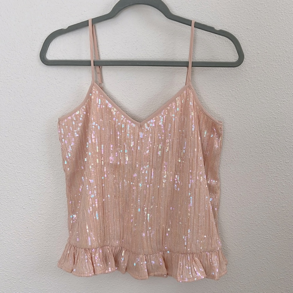 NWT Anthropologie pink sequin top. Size 2